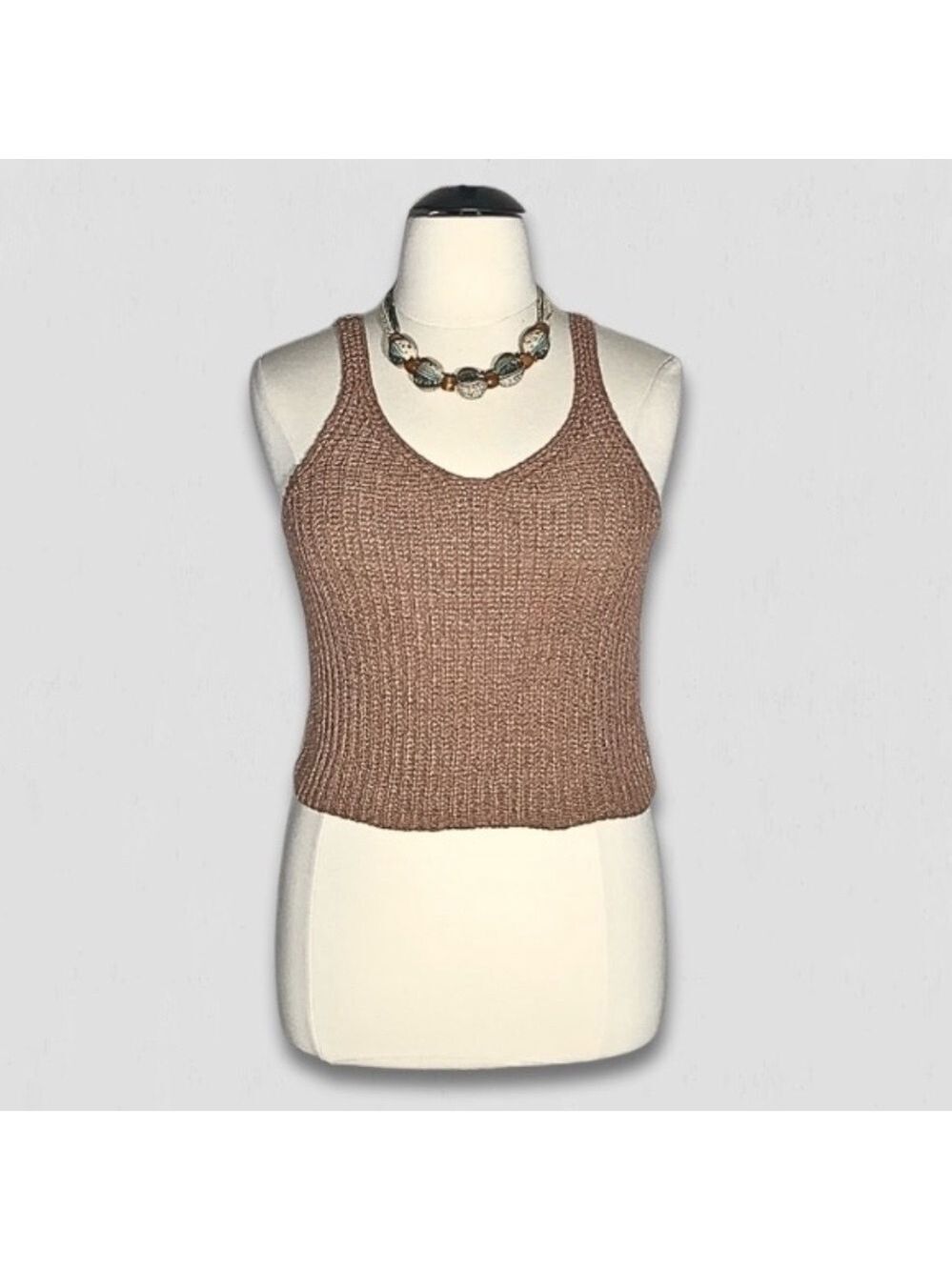 Cropp Tank Top Crochet Cable Knit brown boho coastal cowgirl fishermen festival